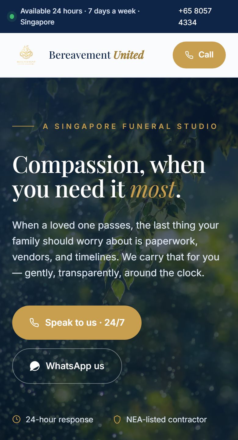 Bereavement United Singapore — multi-faith funeral services