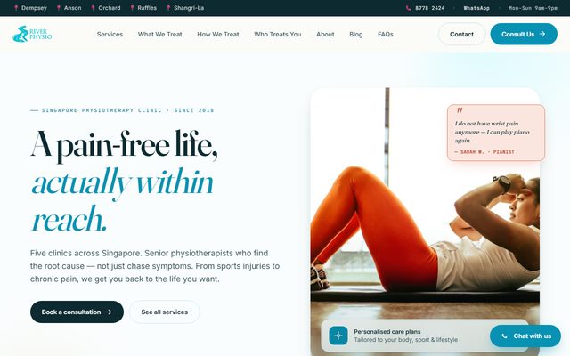 River Physio Singapore — physiotherapy clinic redesign