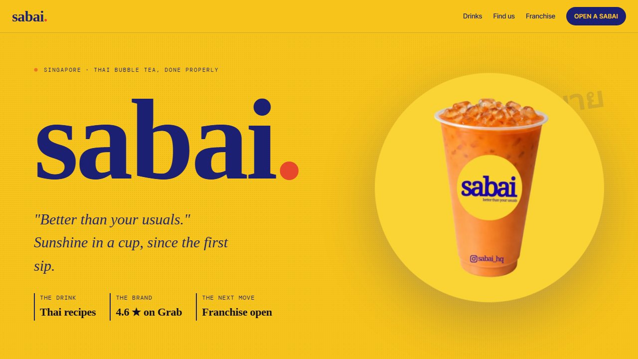 Sabai — Thai bubble tea brand site, Singapore