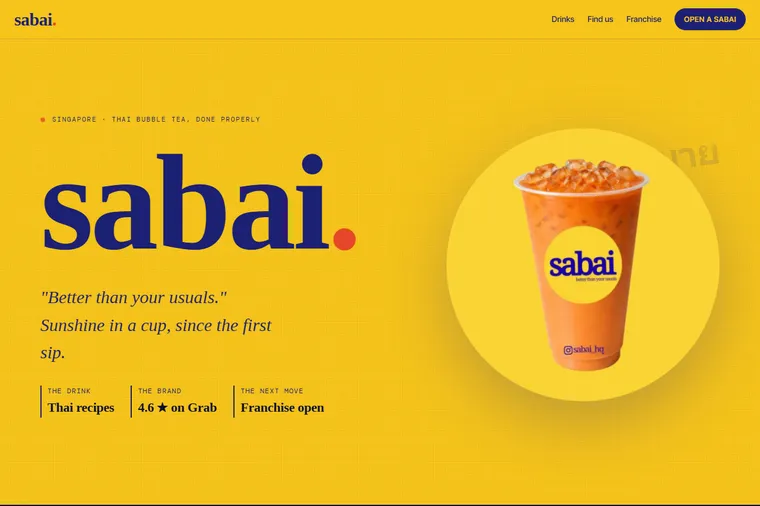 Sabai — Thai bubble tea brand site, Singapore